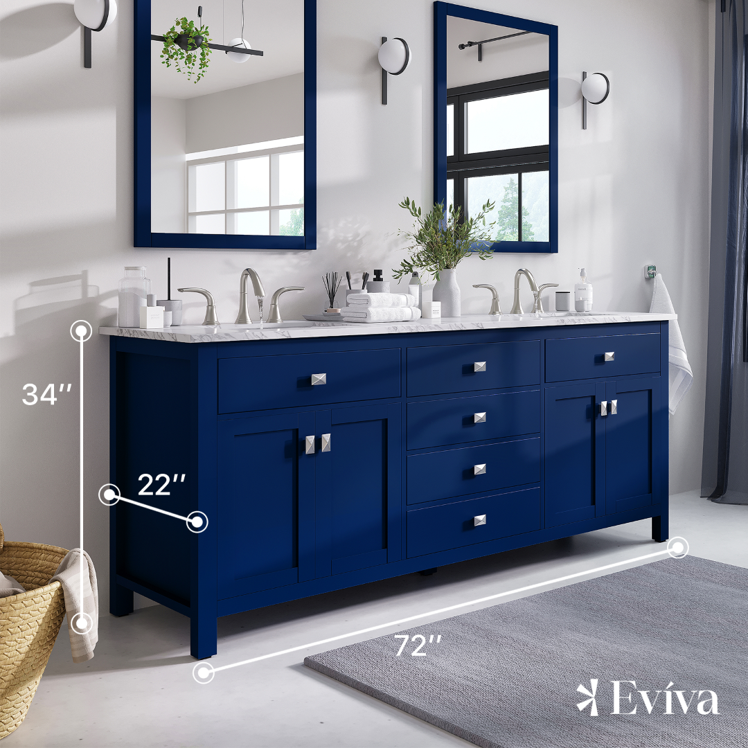 Artemis 72 in. Blue Double Sink  Bath Vanity with Engineered Top and Undermount Porcelain Sinks