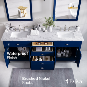 Artemis 72 in. Blue Double Sink  Bath Vanity with Engineered Top and Undermount Porcelain Sinks