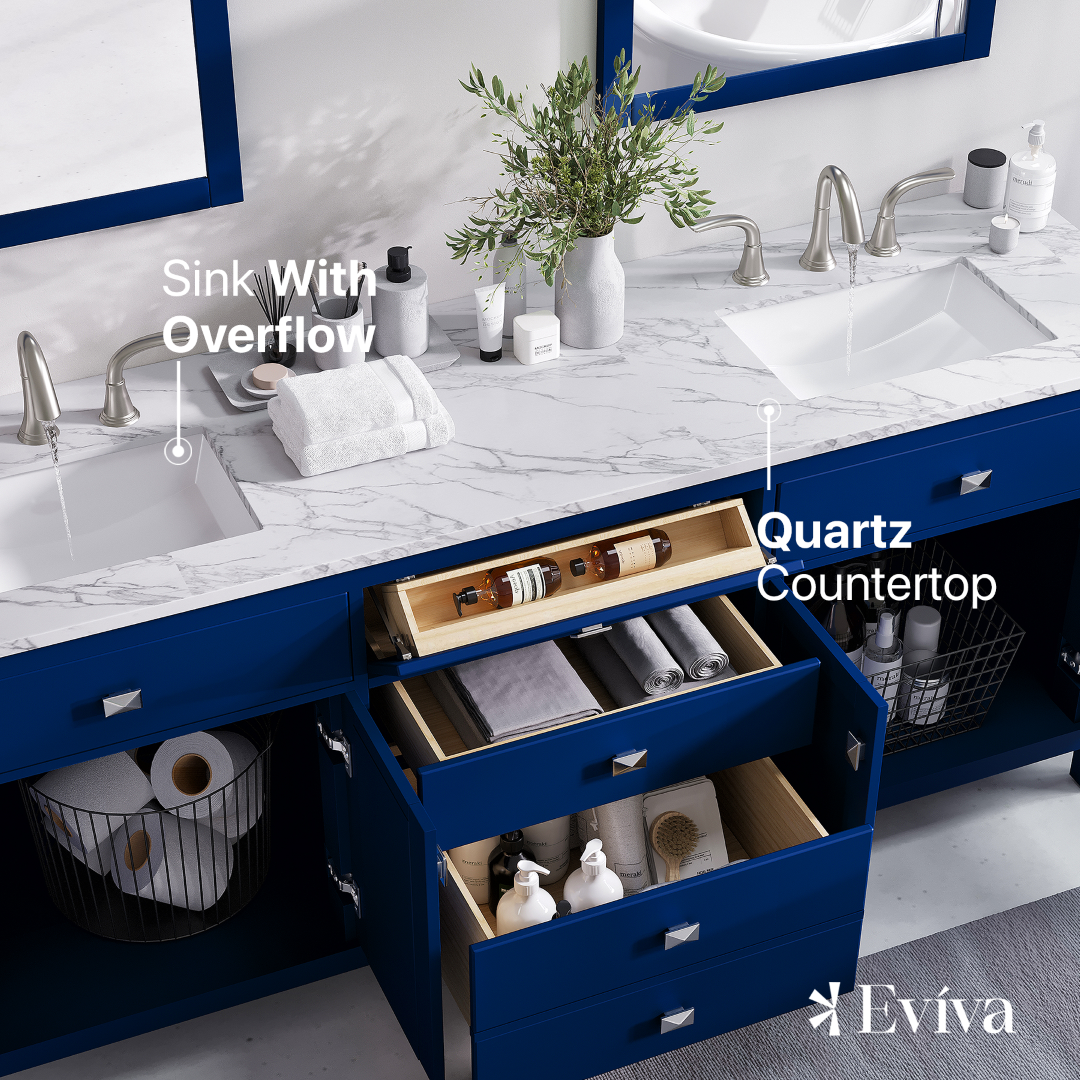 Artemis 72 in. Blue Double Sink  Bath Vanity with Engineered Top and Undermount Porcelain Sinks