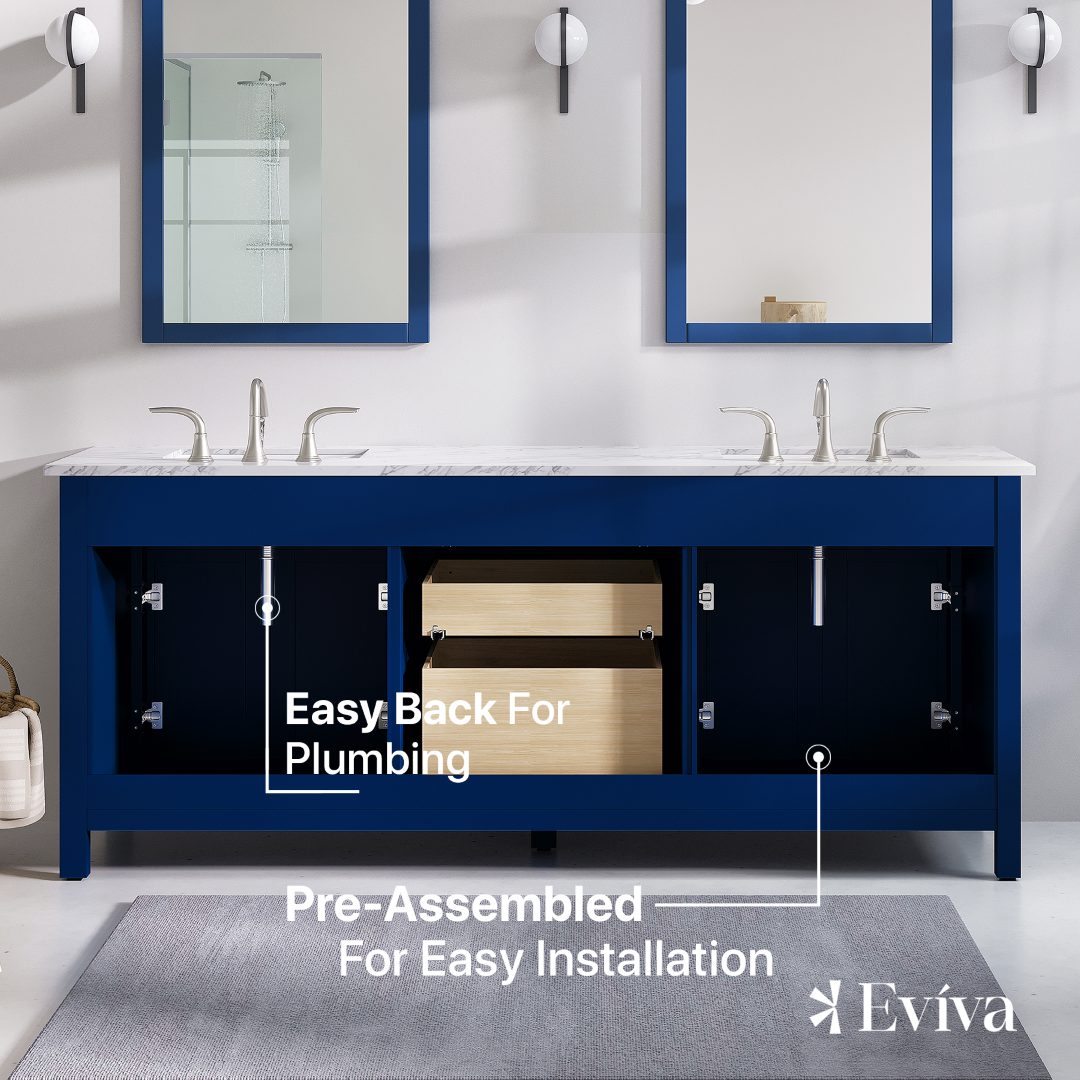 Artemis 72 in. Blue Double Sink  Bath Vanity with Engineered Top and Undermount Porcelain Sinks