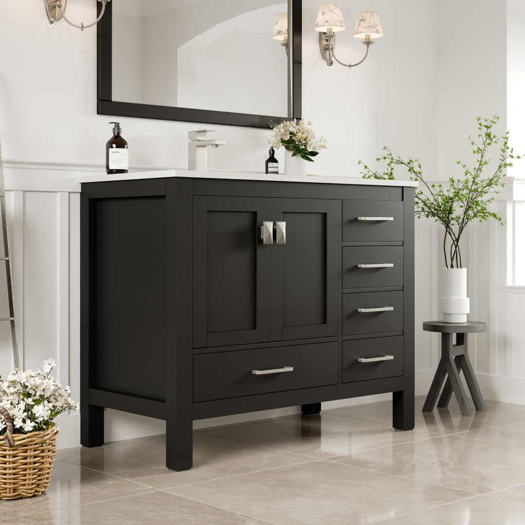 London 42 in. Espresso Single Sink Bath Vanity with Carrara Quartz Top and Undermount Porcelain Sink