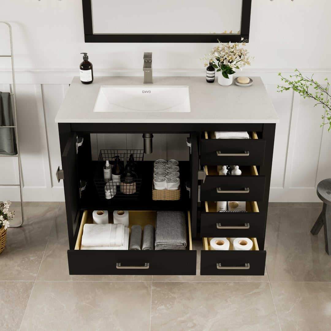 London 42 in. Espresso Single Sink Bath Vanity with Carrara Quartz Top and Undermount Porcelain Sink