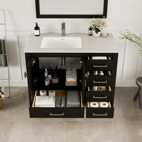 London 42 in. Espresso Single Sink Bath Vanity with Carrara Quartz Top and Undermount Porcelain Sink