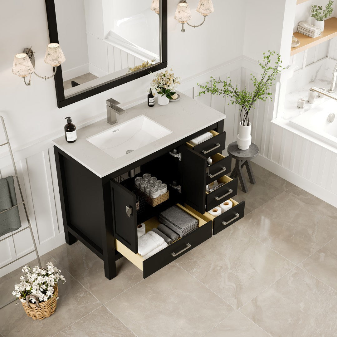 London 42 in. Espresso Single Sink Bath Vanity with Carrara Quartz Top and Undermount Porcelain Sink