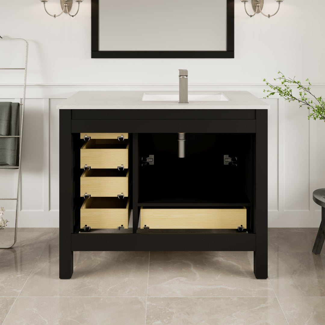 London 42 in. Espresso Single Sink Bath Vanity with Carrara Quartz Top and Undermount Porcelain Sink