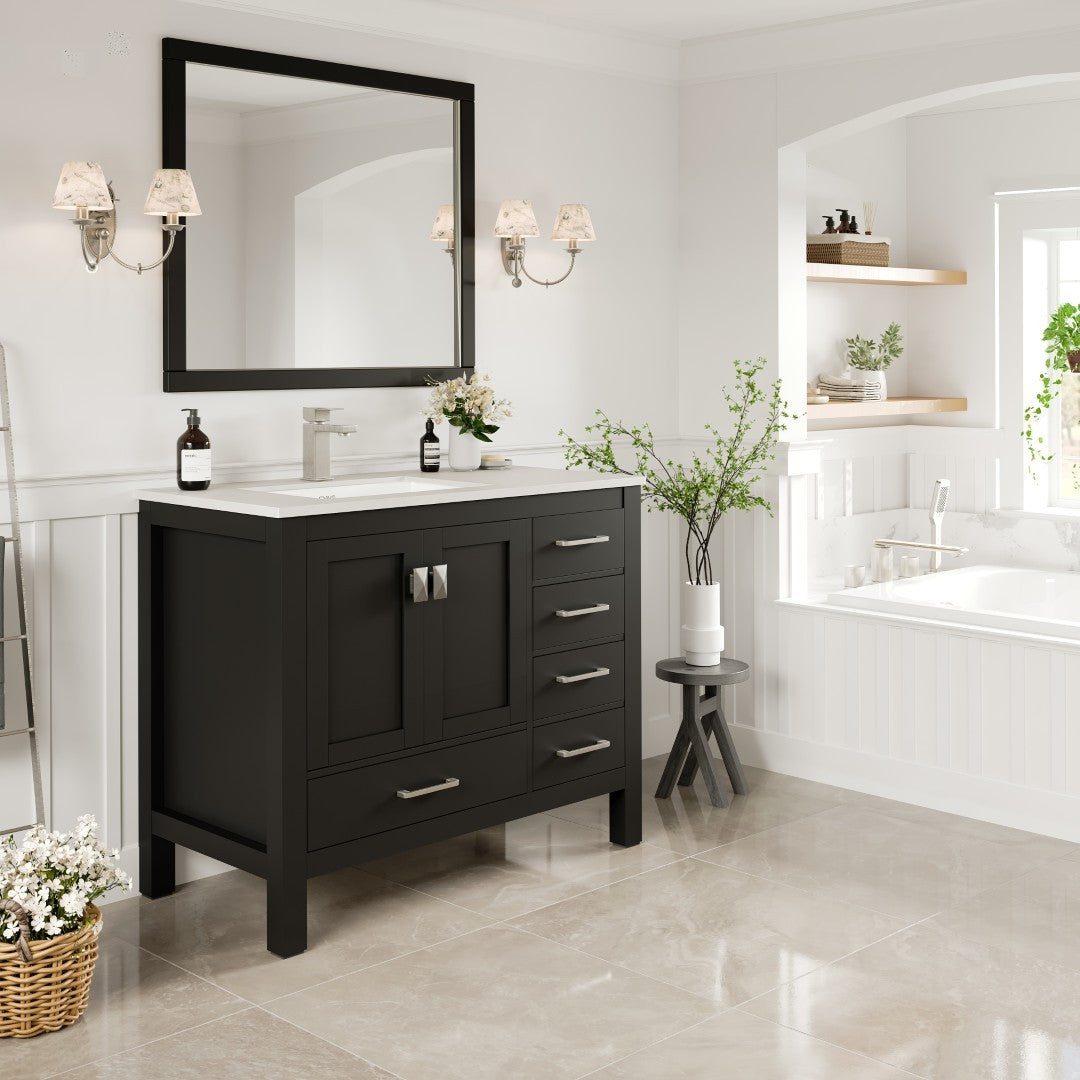 London 42 in. Espresso Single Sink Bath Vanity with Carrara Quartz Top and Undermount Porcelain Sink