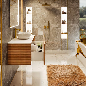 Leah 39 in. Medium Oak Wall Mount Single Sink Bath Vanity with Solid Surface Top and Vessel Solid Surface Sink