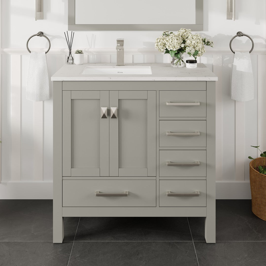 London 38 in. Gray Single Sink Bath Vanity with Carrara Quartz Top and Undermount Porcelain Sink