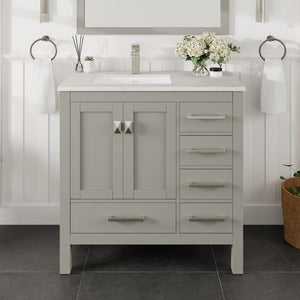 London 38 in. Gray Single Sink Bath Vanity with Carrara Quartz Top and Undermount Porcelain Sink