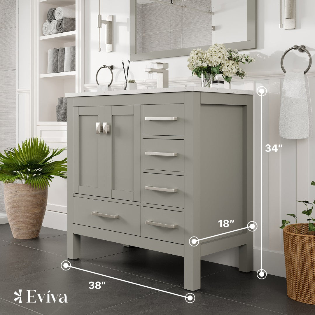 London 38 in. Gray Single Sink Bath Vanity with Carrara Quartz Top and Undermount Porcelain Sink