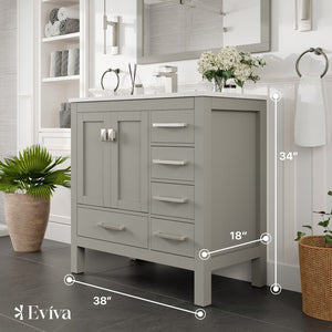 London 38 in. Gray Single Sink Bath Vanity with Carrara Quartz Top and Undermount Porcelain Sink