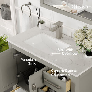 London 38 in. Gray Single Sink Bath Vanity with Carrara Quartz Top and Undermount Porcelain Sink
