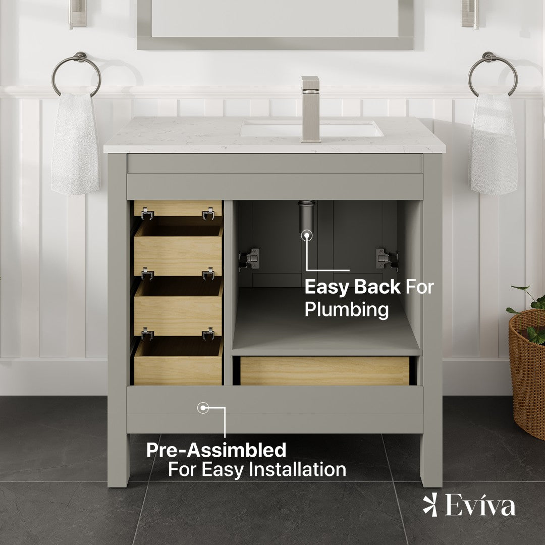 London 38 in. Gray Single Sink Bath Vanity with Carrara Quartz Top and Undermount Porcelain Sink