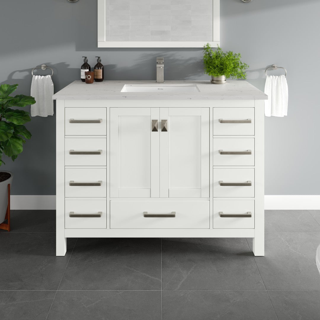 London 42 in. White Single Sink Bath Vanity with Carrara Quartz Top and Undermount Porcelain Sink