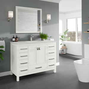 London 42 in. White Single Sink Bath Vanity with Carrara Quartz Top and Undermount Porcelain Sink