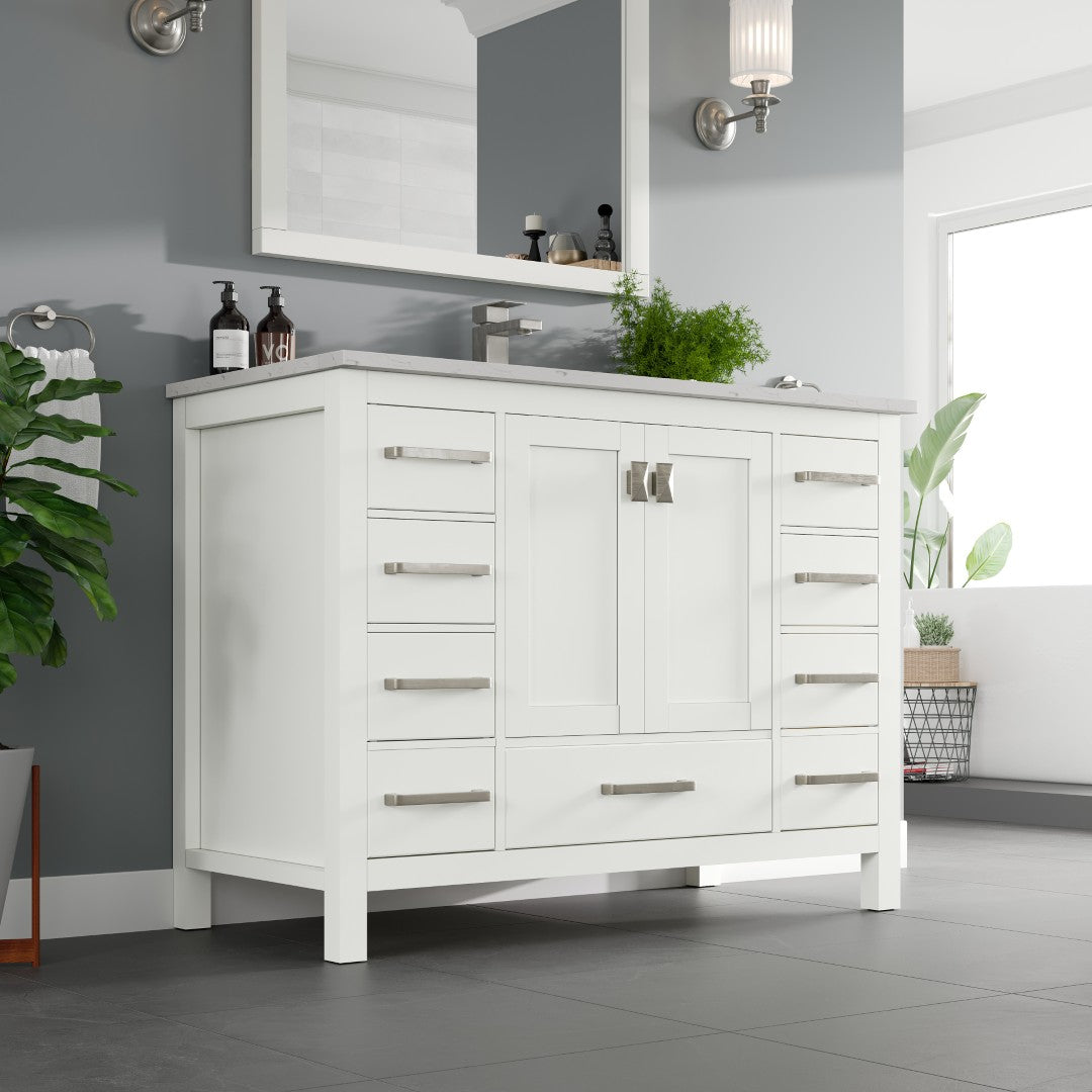 London 42 in. White Single Sink Bath Vanity with Carrara Quartz Top and Undermount Porcelain Sink