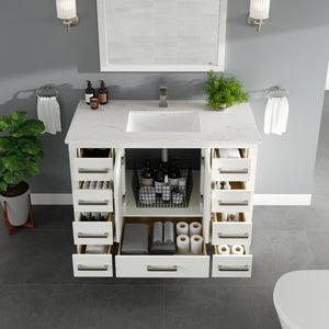 London 42 in. White Single Sink Bath Vanity with Carrara Quartz Top and Undermount Porcelain Sink