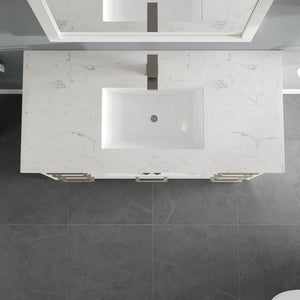 London 42 in. White Single Sink Bath Vanity with Carrara Quartz Top and Undermount Porcelain Sink