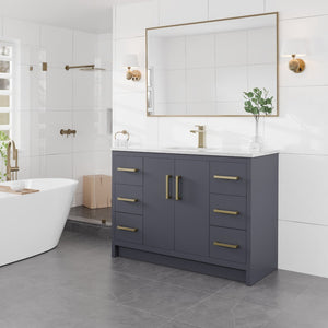 Curio 48 in. Dark Blue Single Sink Bath Vanity with Carrara Quartz Top and Undermount Porcelain Sink