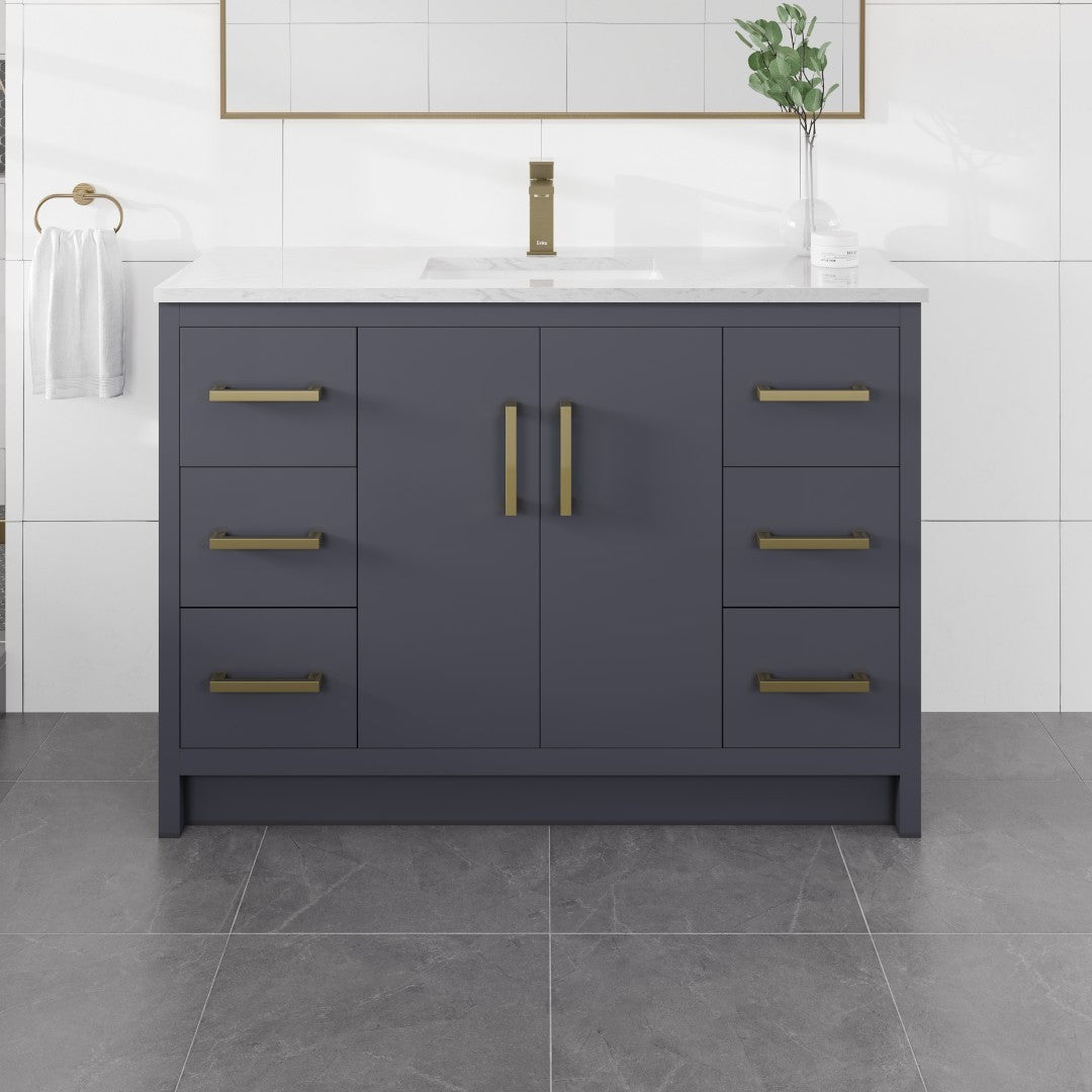 Curio 48 in. Dark Blue Single Sink Bath Vanity with Carrara Quartz Top and Undermount Porcelain Sink