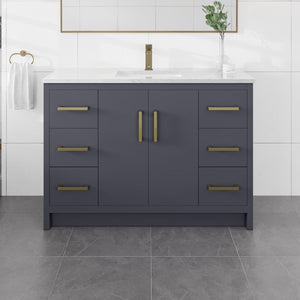 Curio 48 in. Dark Blue Single Sink Bath Vanity with Carrara Quartz Top and Undermount Porcelain Sink