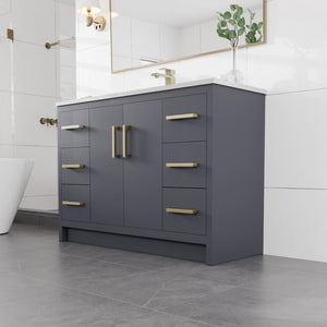 Curio 48 in. Dark Blue Single Sink Bath Vanity with Carrara Quartz Top and Undermount Porcelain Sink