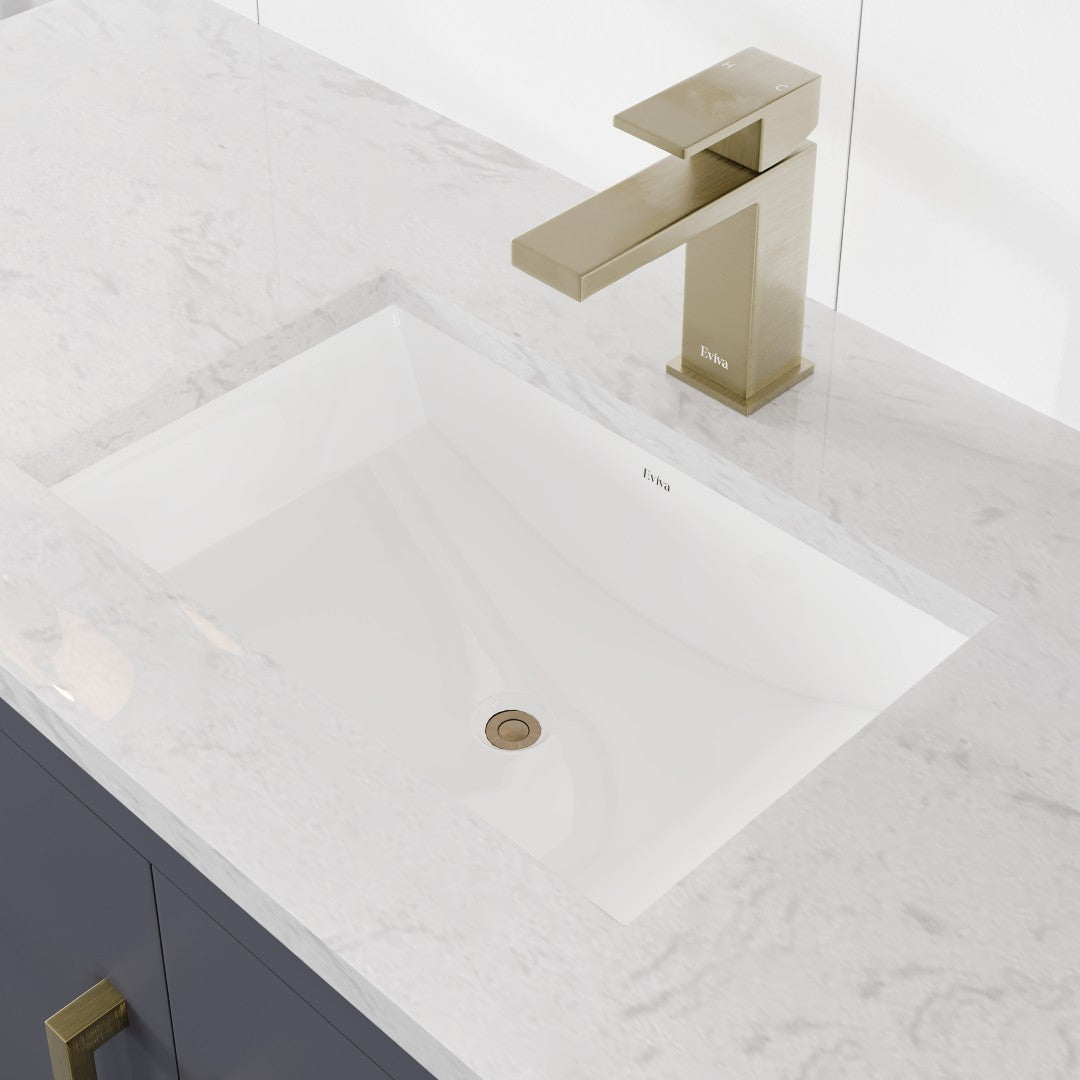 Curio 48 in. Dark Blue Single Sink Bath Vanity with Carrara Quartz Top and Undermount Porcelain Sink