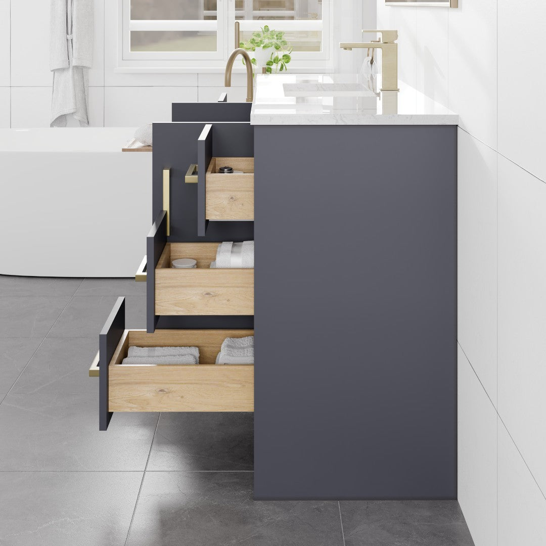 Curio 48 in. Dark Blue Single Sink Bath Vanity with Carrara Quartz Top and Undermount Porcelain Sink
