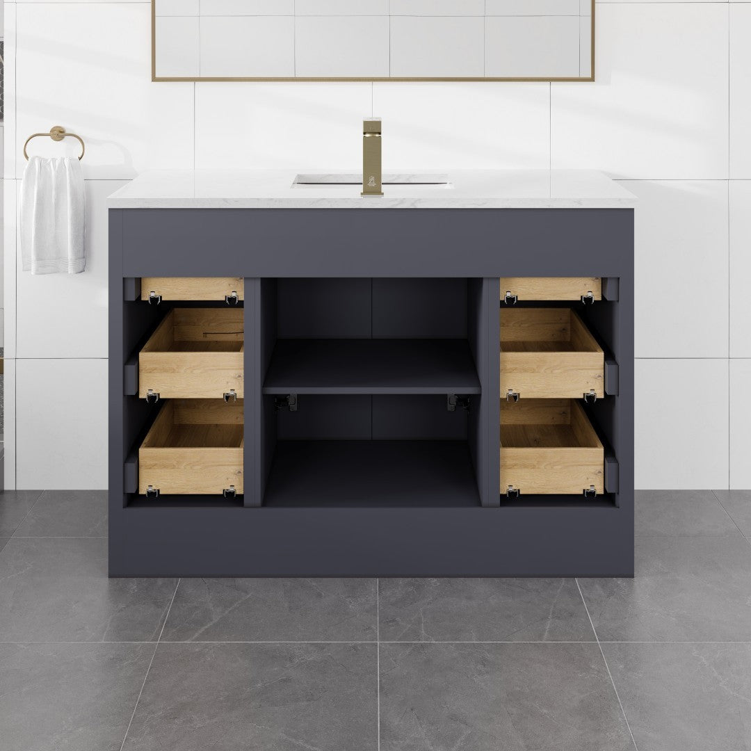 Curio 48 in. Dark Blue Single Sink Bath Vanity with Carrara Quartz Top and Undermount Porcelain Sink