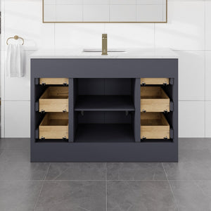 Curio 48 in. Dark Blue Single Sink Bath Vanity with Carrara Quartz Top and Undermount Porcelain Sink