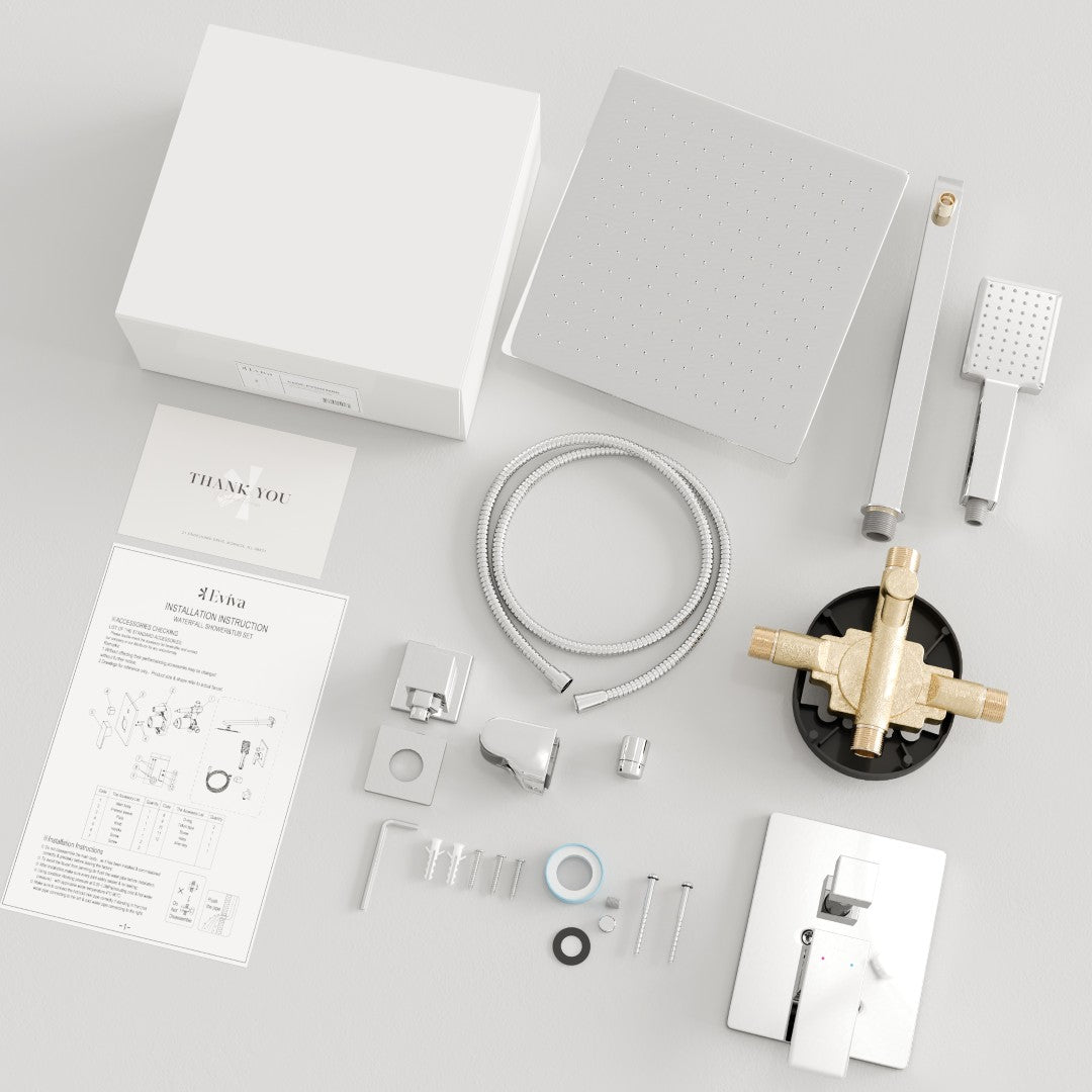 Eviva Edge Shower System with Slide Bar Hand-Shower and Thermostatic Valve in Chrome