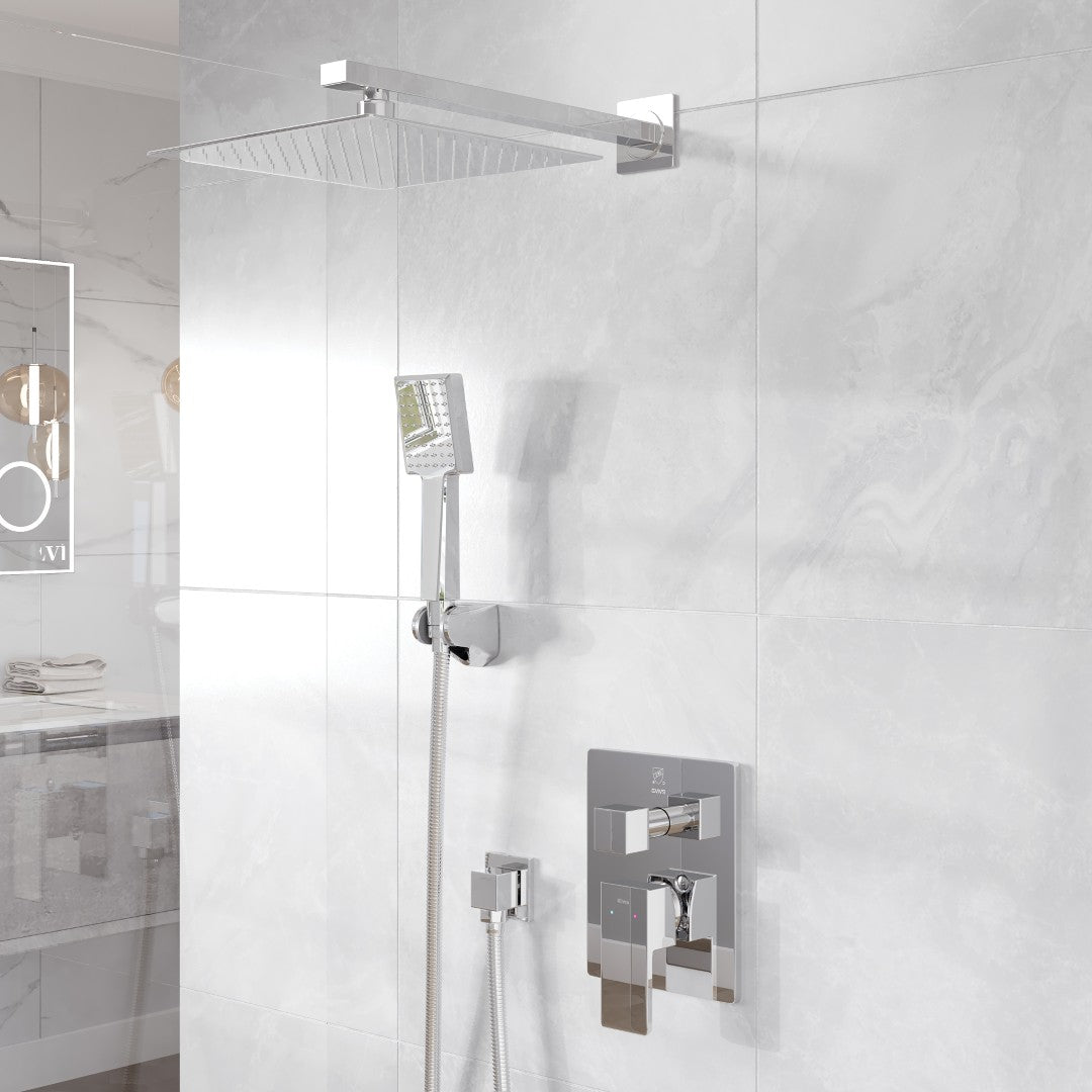Eviva Edge Shower System with Slide Bar Hand-Shower and Thermostatic Valve in Chrome