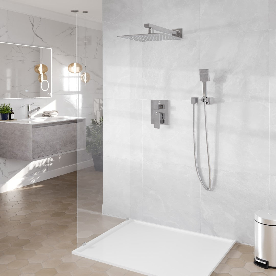 Eviva Edge Shower System with Slide Bar Hand-Shower and Thermostatic Valve in Chrome