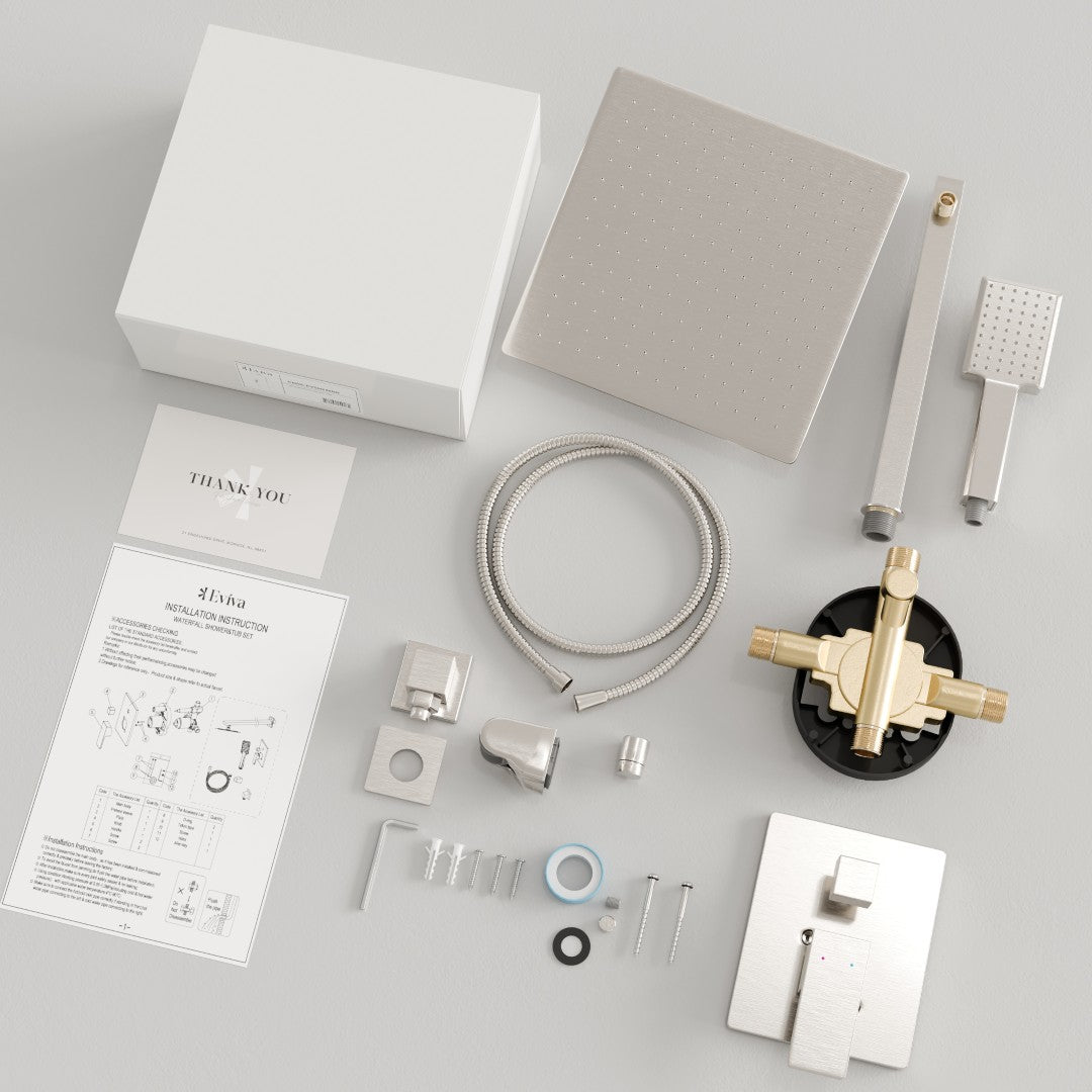 Eviva Edge Shower System with Slide Bar Hand-Shower and Thermostatic Valve in Brushed Nickel