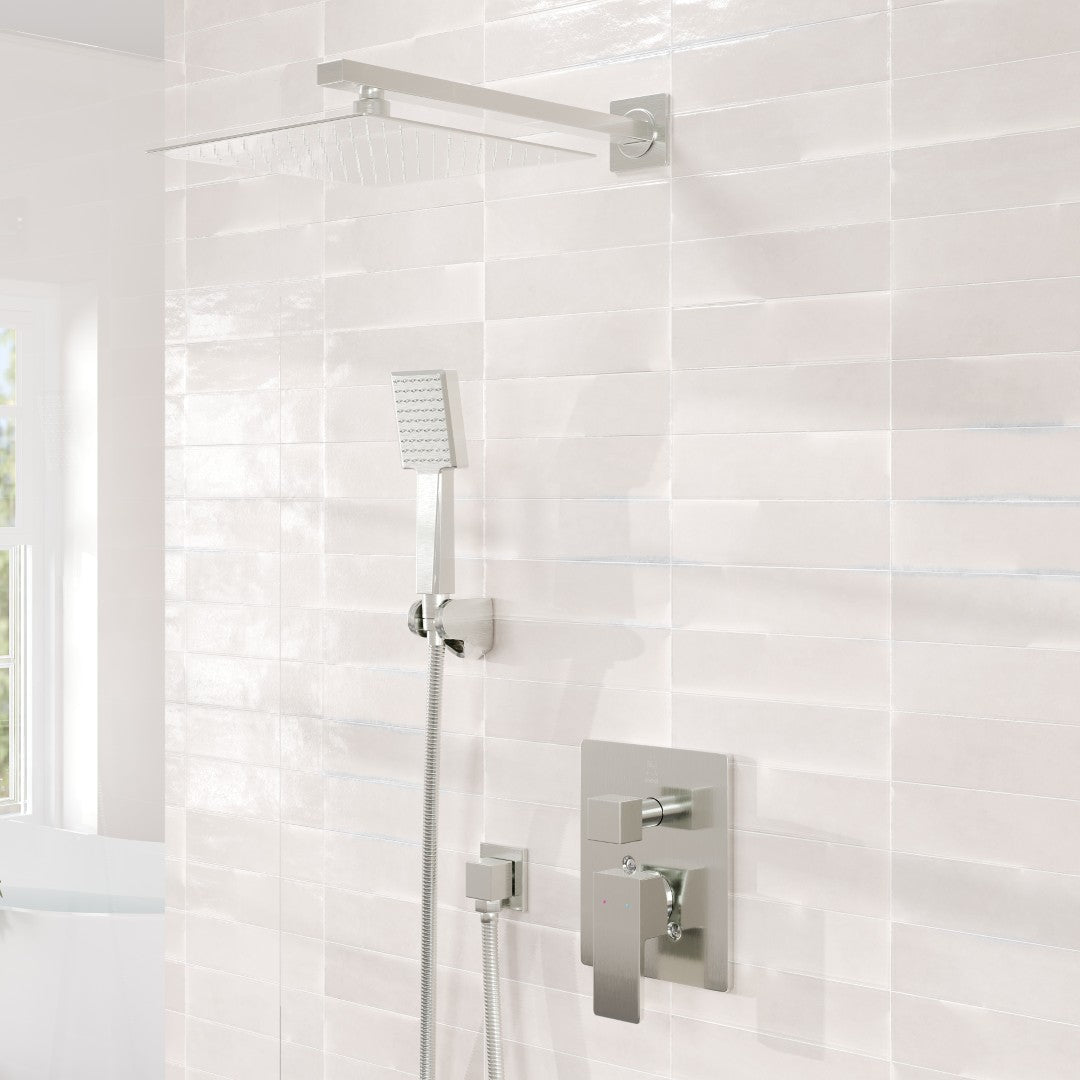 Eviva Edge Shower System with Slide Bar Hand-Shower and Thermostatic Valve in Brushed Nickel