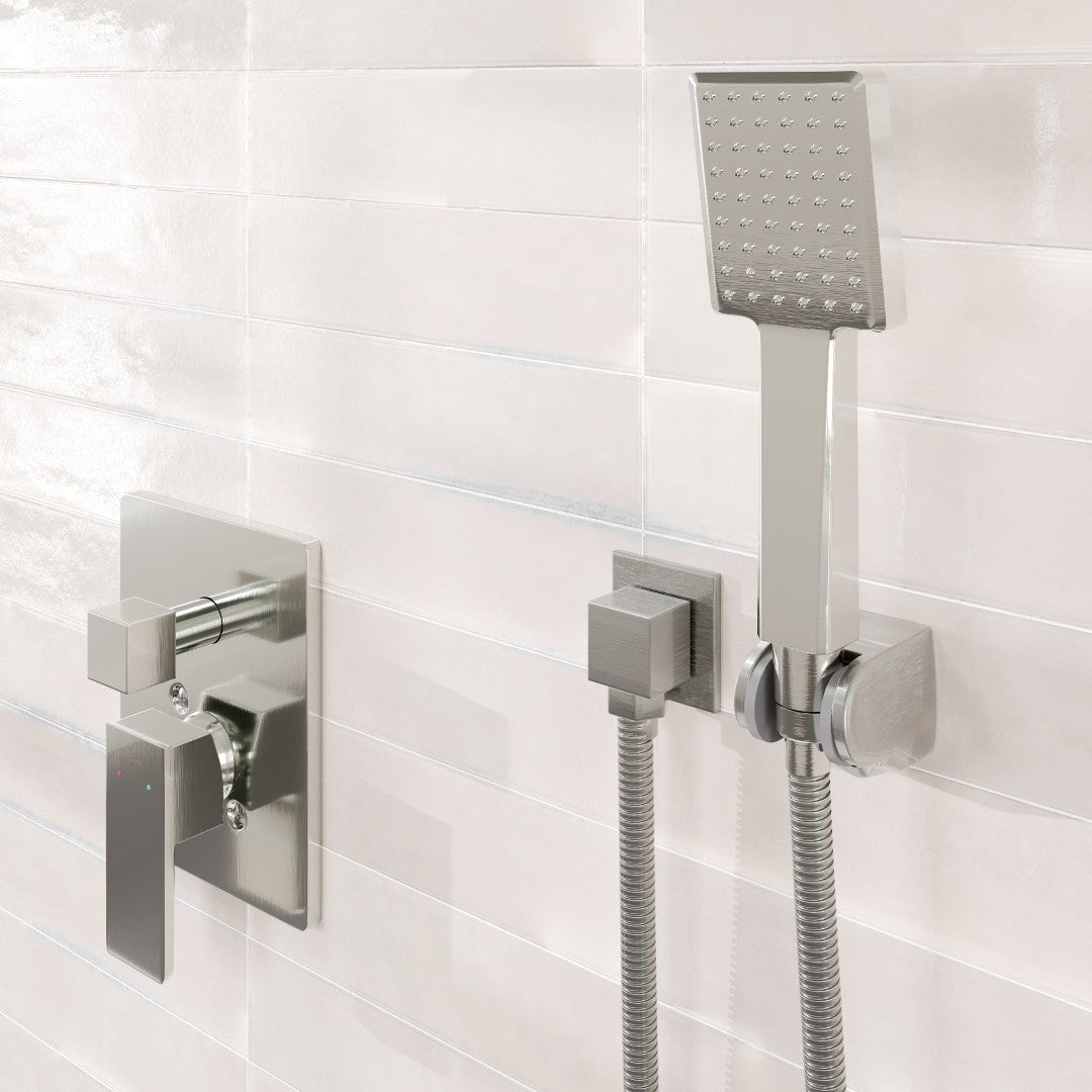 Eviva Edge Shower System with Slide Bar Hand-Shower and Thermostatic Valve in Brushed Nickel