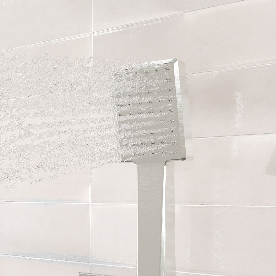 Eviva Edge Shower System with Slide Bar Hand-Shower and Thermostatic Valve in Brushed Nickel