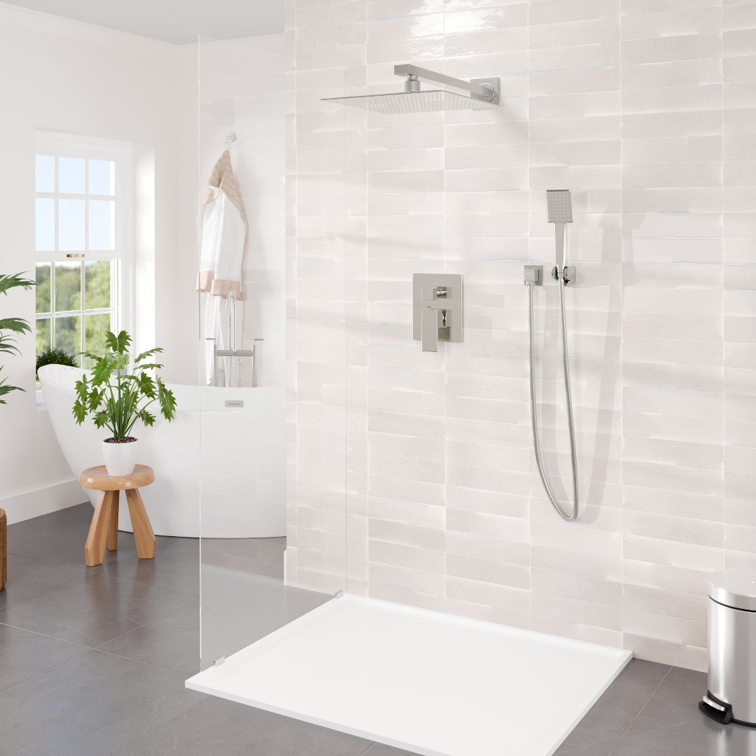 Eviva Edge Shower System with Slide Bar Hand-Shower and Thermostatic Valve in Brushed Nickel