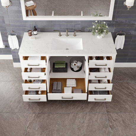Aberdeen 60 in. White Single Sink Bath Vanity with Carrara Quartz Top and Undermount Porcelain Sink