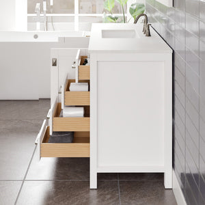 Aberdeen 60 in. White Single Sink Bath Vanity with Carrara Quartz Top and Undermount Porcelain Sink