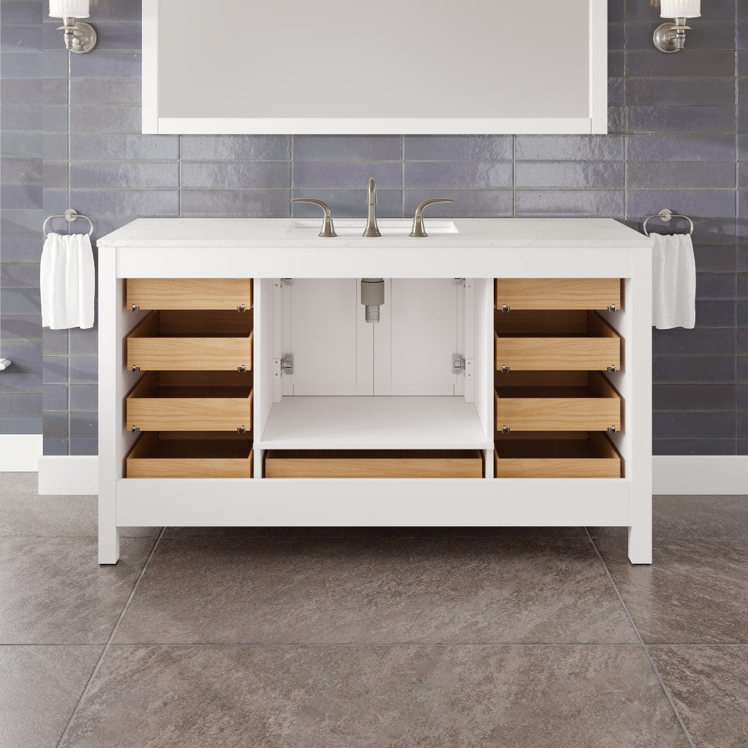 Aberdeen 60 in. White Single Sink Bath Vanity with Carrara Quartz Top and Undermount Porcelain Sink
