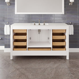 Aberdeen 60 in. White Single Sink Bath Vanity with Carrara Quartz Top and Undermount Porcelain Sink
