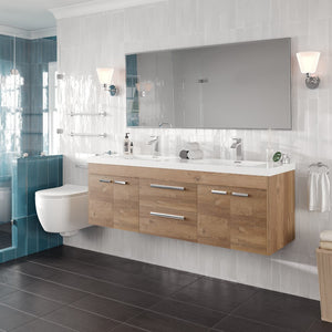 Lugano 60 in. Natural Oak Wall Mount Double Sink  Bath Vanity with Acrylic Top and Integrated Sinks