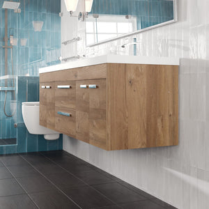 Lugano 60 in. Natural Oak Wall Mount Double Sink  Bath Vanity with Acrylic Top and Integrated Sinks