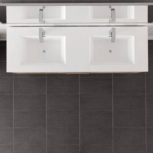 Lugano 60 in. Natural Oak Wall Mount Double Sink  Bath Vanity with Acrylic Top and Integrated Sinks