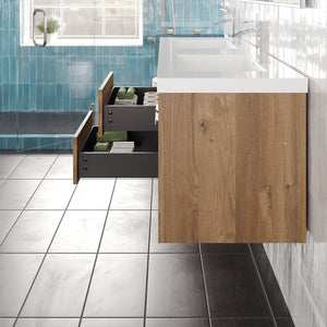 Lugano 60 in. Natural Oak Wall Mount Double Sink  Bath Vanity with Acrylic Top and Integrated Sinks