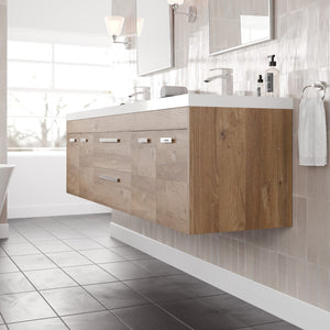 Lugano 72 in. Natural Oak Wall Mount Double Sink  Bath Vanity with Acrylic Top and Integrated Sinks