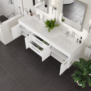 Lugano 72 in. White Wall Mount Double Sink  Bath Vanity with Acrylic Top and Integrated Sinks