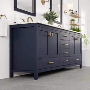 Aberdeen 84 in. Blue Double Sink  Bath Vanity with Carrara Quartz Top and Undermount Porcelain Sinks