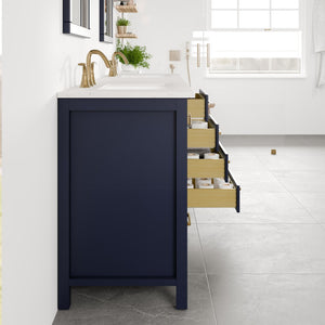 Aberdeen 84 in. Blue Double Sink  Bath Vanity with Carrara Quartz Top and Undermount Porcelain Sinks